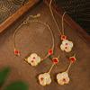 Elegant Chinese-Inspired Gold-Plated Clover Jewelry Set With Faux Jade Stones Women O-Chain Necklace Earrings Pendant