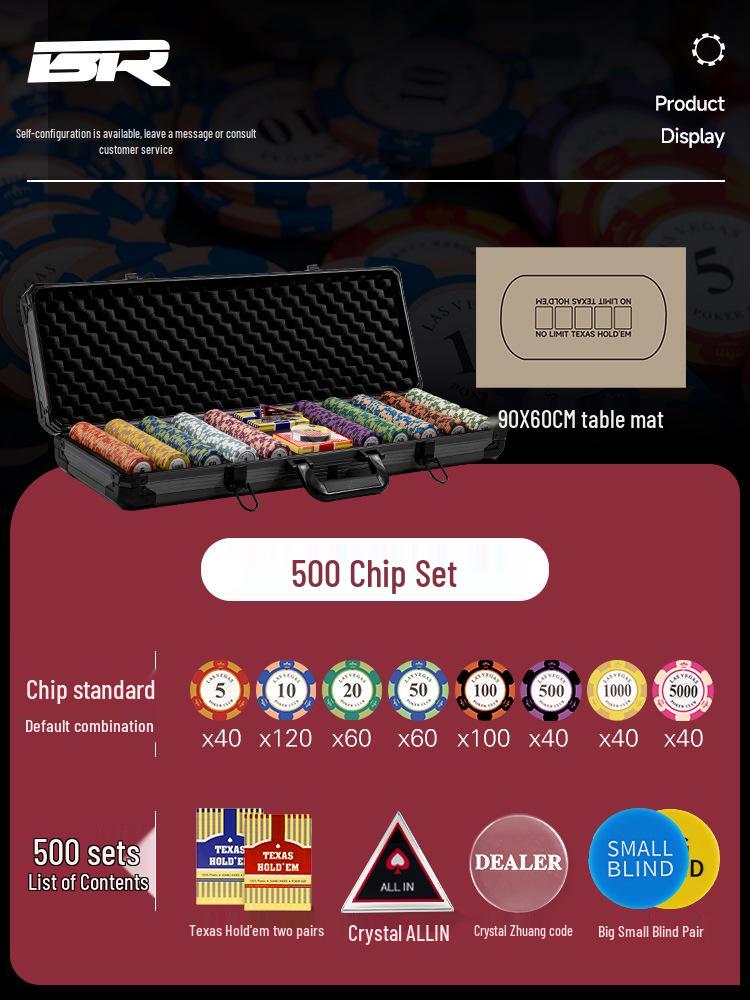 High-End Texas Hold'em Poker Set: Crown Clay Chips, Mahjong Cards, Aluminum Case, Poker Table Cloth