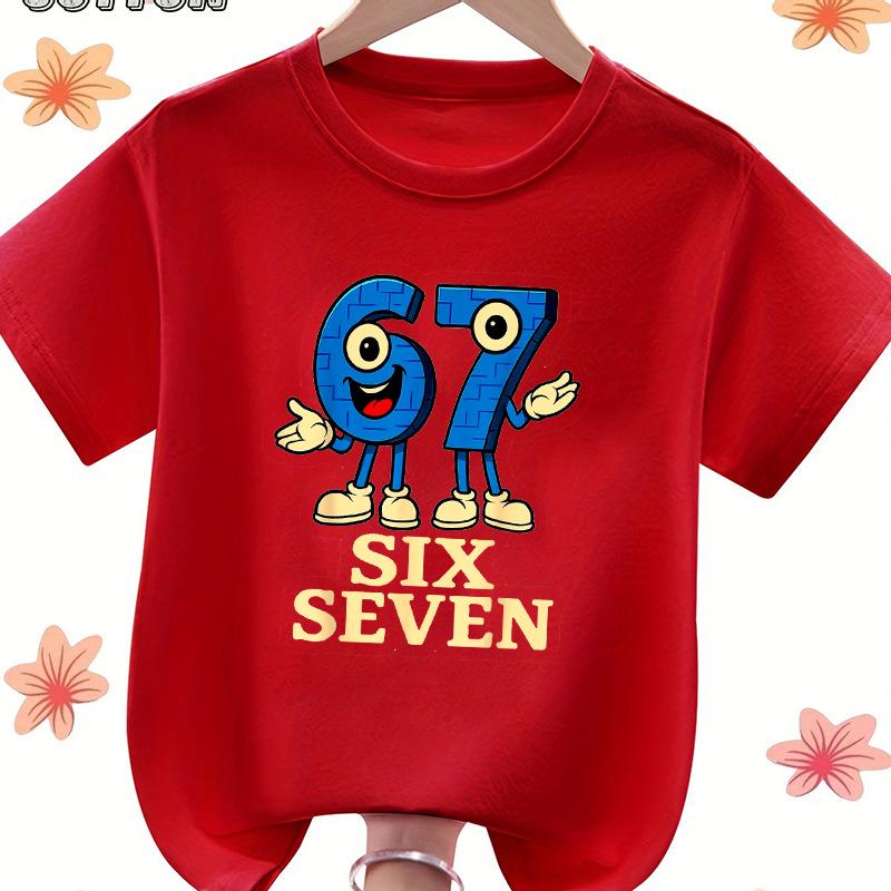 67 Six Seven Camiseta Infantil Estampada de Cuello Redondo Manga Corta - Algodón 100% de Alta Calidad 230g
