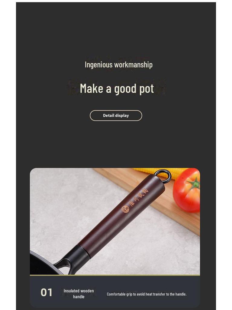 Luchuan Old-Fashioned Round & Flat Bottom Cast Iron Non-Stick Frying Pan for Gas Stoves