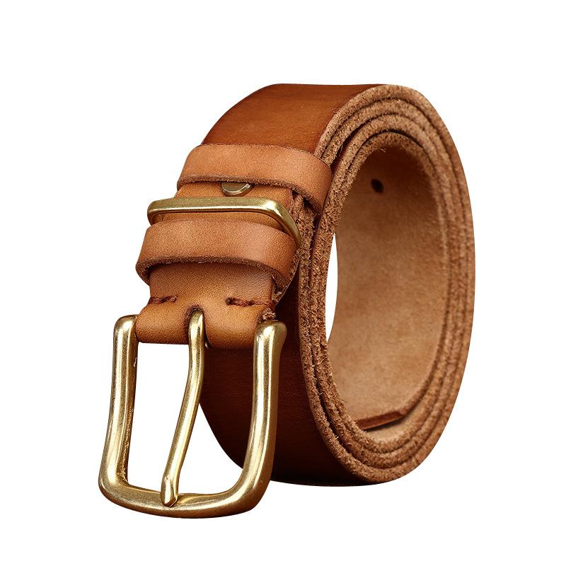 Men'S Retro Washed Old Vegetable Tanned First Layer Pure Cowhide Belt Leather Pin Buckle Casual Jeans Belt Men'S
