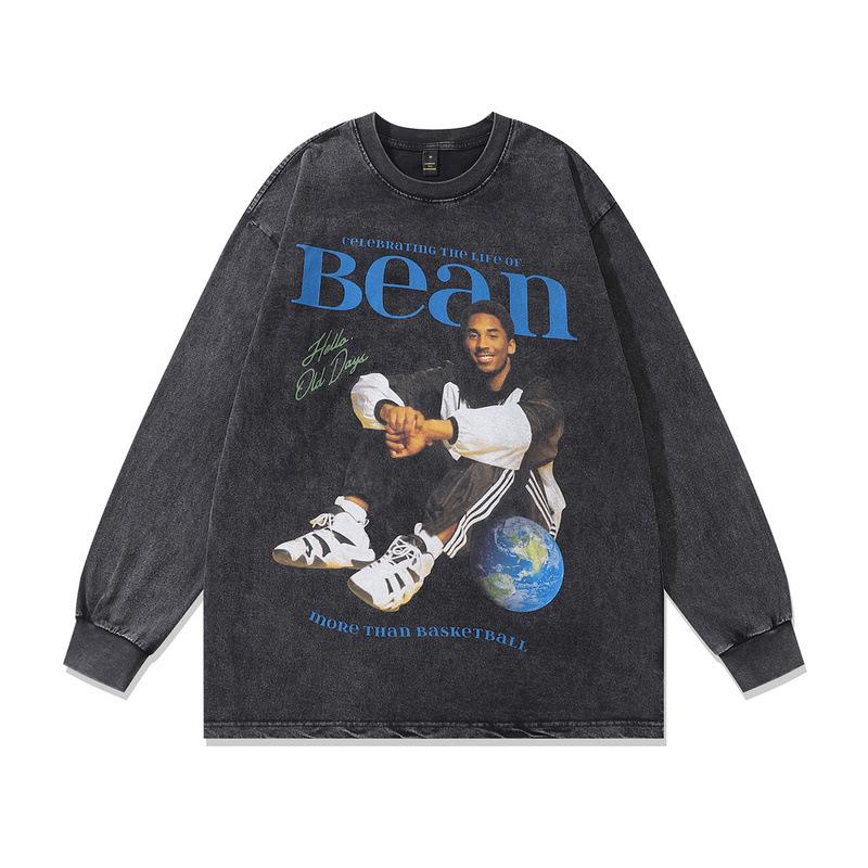 American High Street Retro Washed Old Autumn And Winter Men'S Clothing Hip-Hop Star Printed Washed Long-Sleeved T-Shirt For Men And Women