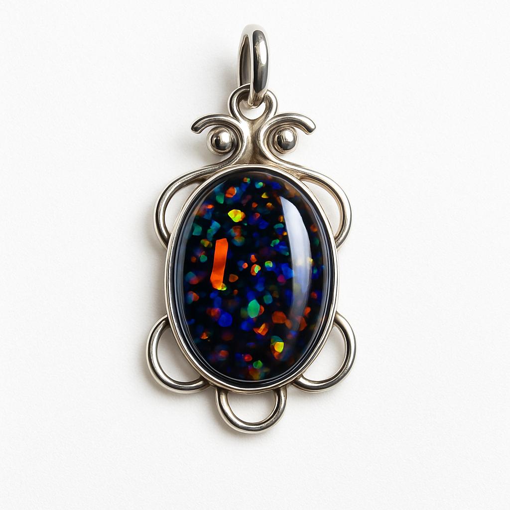 Natural Multicolor Opal 26 Ct Certified 925 Sterling Silver October Gems Pendant