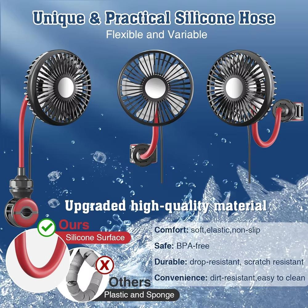 Summer Multidirection Car Back Seat Fan 3-speed Wind Adjustment USB Auto Cooling Fans 5 Fan Blades for Summer Car Accessories