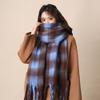 Plaid Large Scarf Women's Winter Warm Windproof Thickened Mohair Fringed Velvet Scarf Versatile Shawl Men