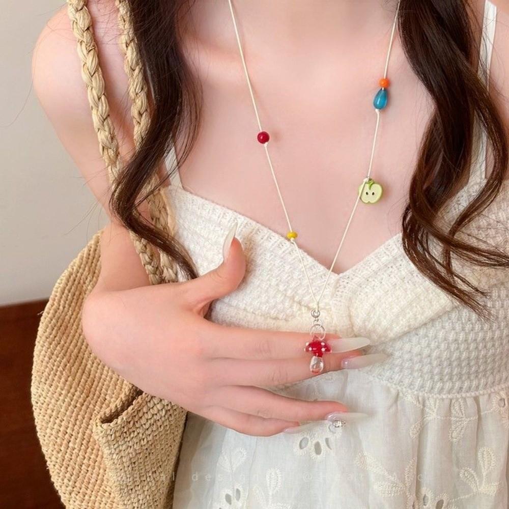 Glass Beads Mushroom Beads Choker Cartoon Design Y2K Aesthetic Accessories  Summer Season