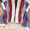 Chic Ethnic Style Color Collision Shawl Sweater Jacket Women Patchwork Soft Warm Hairball Cape Cloak  Knitted Cardigan