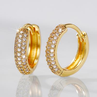 Huitan Luxury CZ Hoop Earrings for Women Gold Color Small Circle Earrings Fashion Versatile Lady's Ear Accessory Simple Jewelry