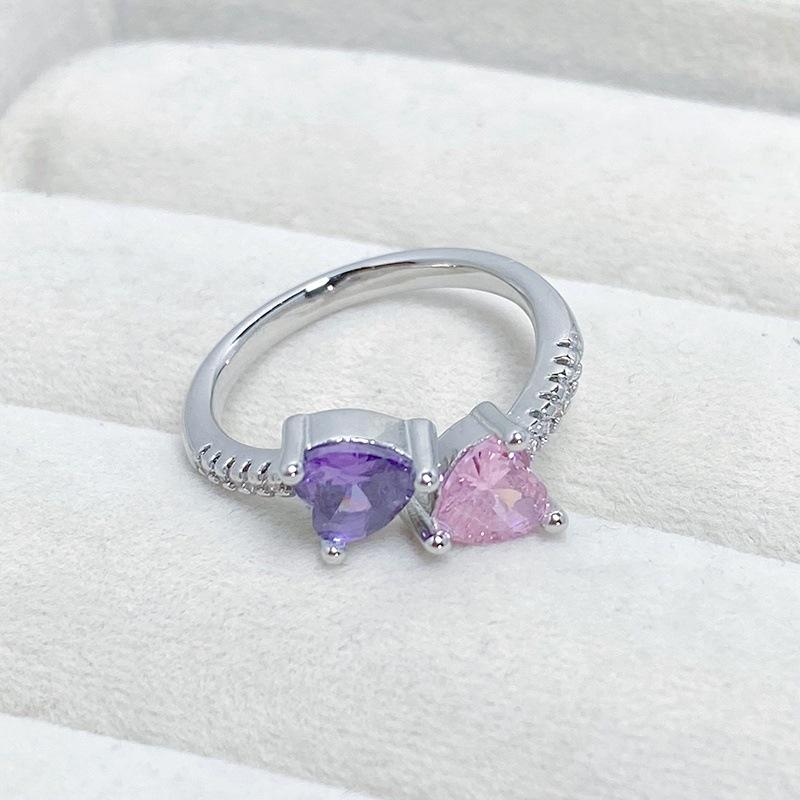 [Twin Crystal Love] Pink Purple Full Diamond Zir*****Pening Ring Niche Light Luxury High Sense Sweet Treasure Ring Girl