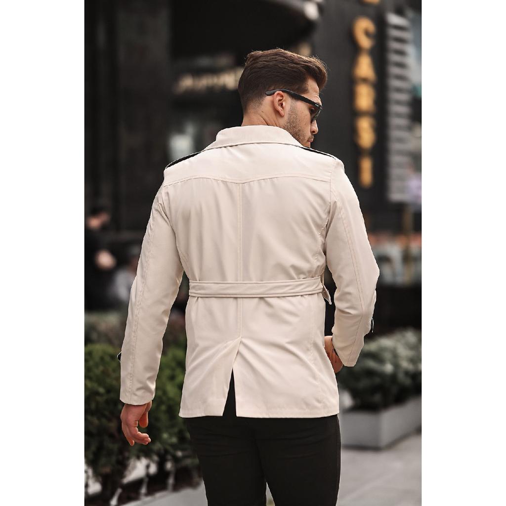 Men's Black Seasonal Lined Belted Double Breasted Trench Coat