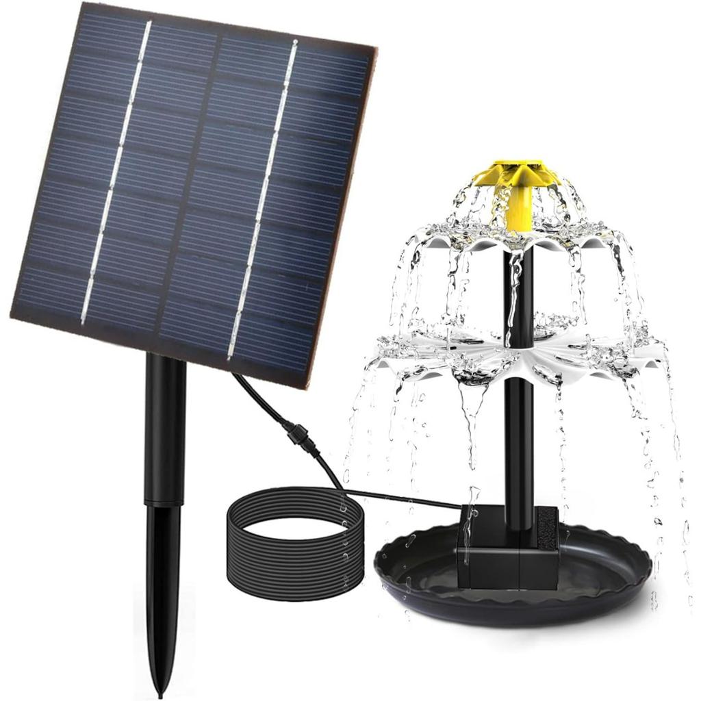 3-Tier Solar Bird Bath Fountain Water Pump Solar Powered Waterfall Feature for Birdbath Garden Backyard Pond Pool Outdoor Decoration 2.5W
