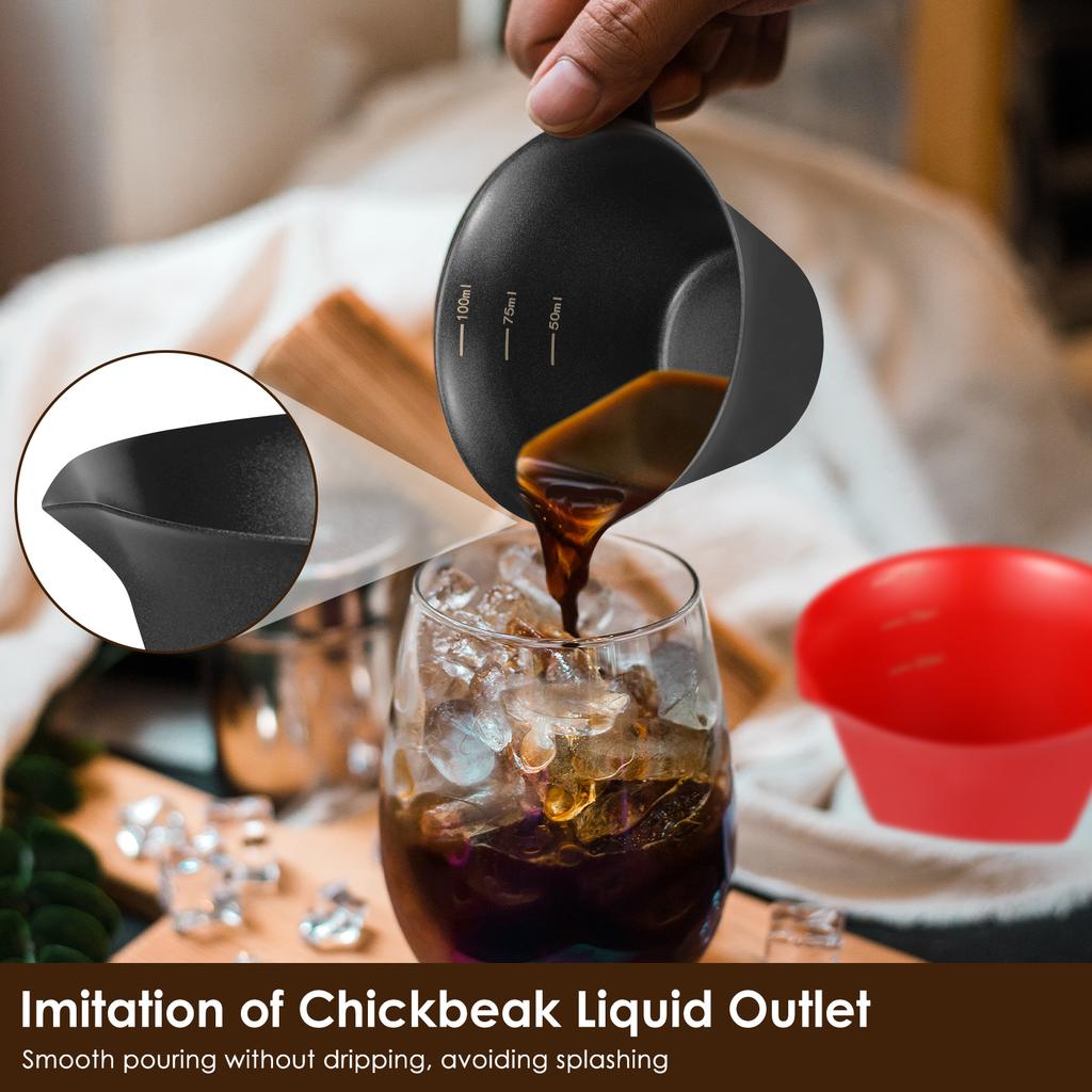 2Pcs Coffee Measuring Cup 304 Stainless Steel Espresso Pouring Cup with 50/ 75/ 100ml Marks Barista Accessories Pouring Cup