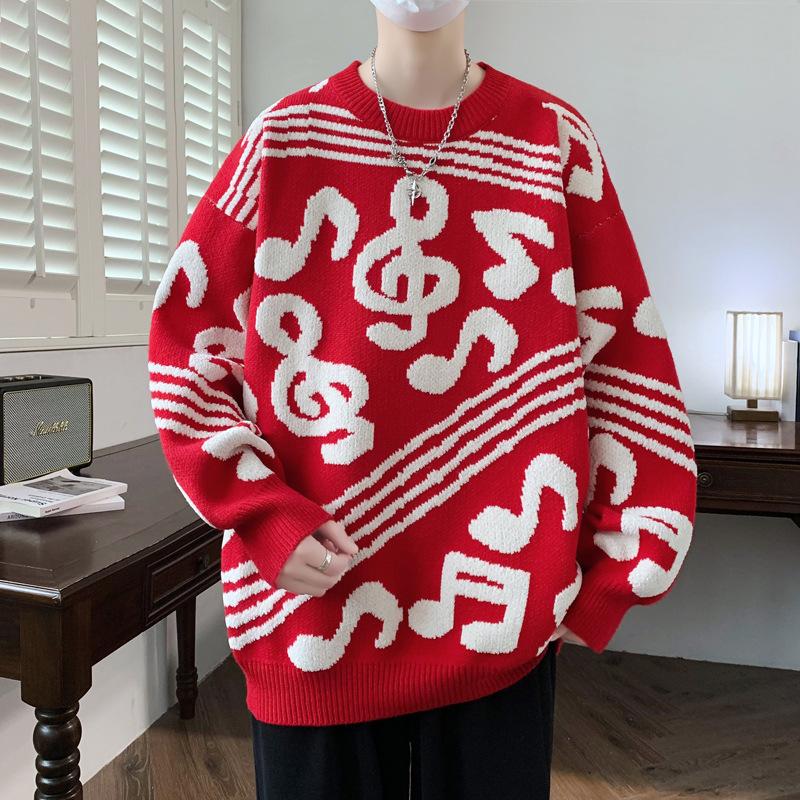 

Горячая Распродажа Зима Новая Мода Музыка Полотенце Вышитый Жаккардовый Свитер Пара Вязаных Изделий 4XL красный