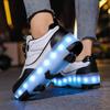 Kid's Rotating Button Wear Quick Four Wheel Running Shoes with Wheels Sports Shoes USB Charging LED Light Sports Shoes Girls Roller Skates