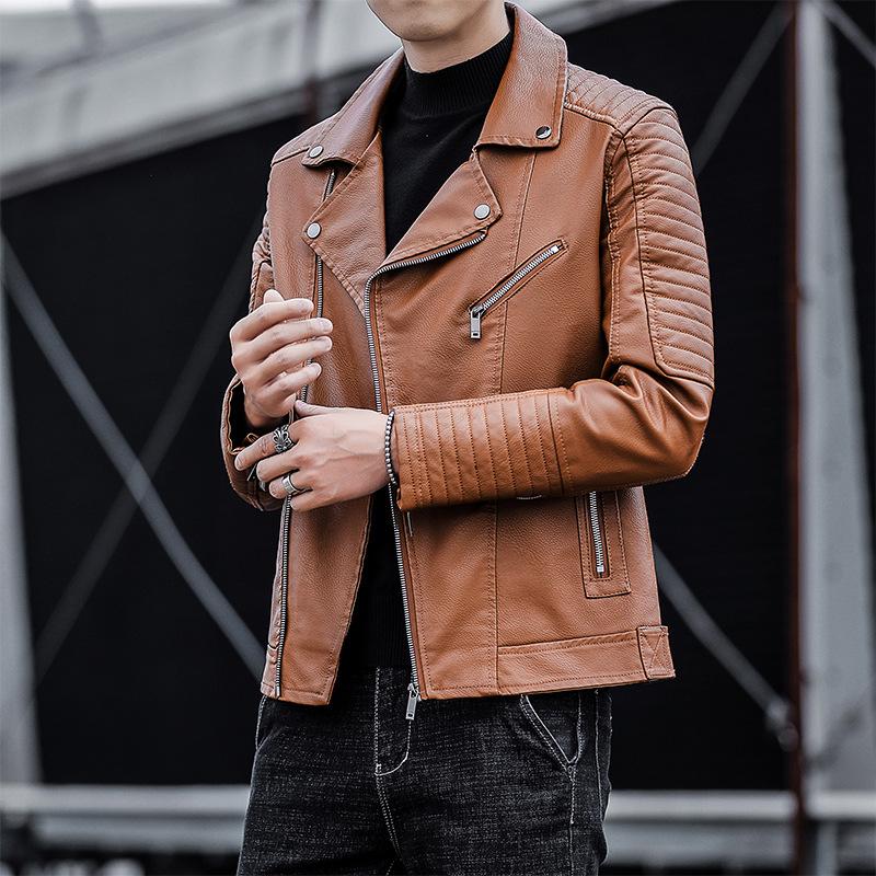 Men's Leather Jacket Casual Autumn and Winter New Leather Jacket Green Handsome Motorcycle Pu Jacket Casual Men's Jacket Trendy