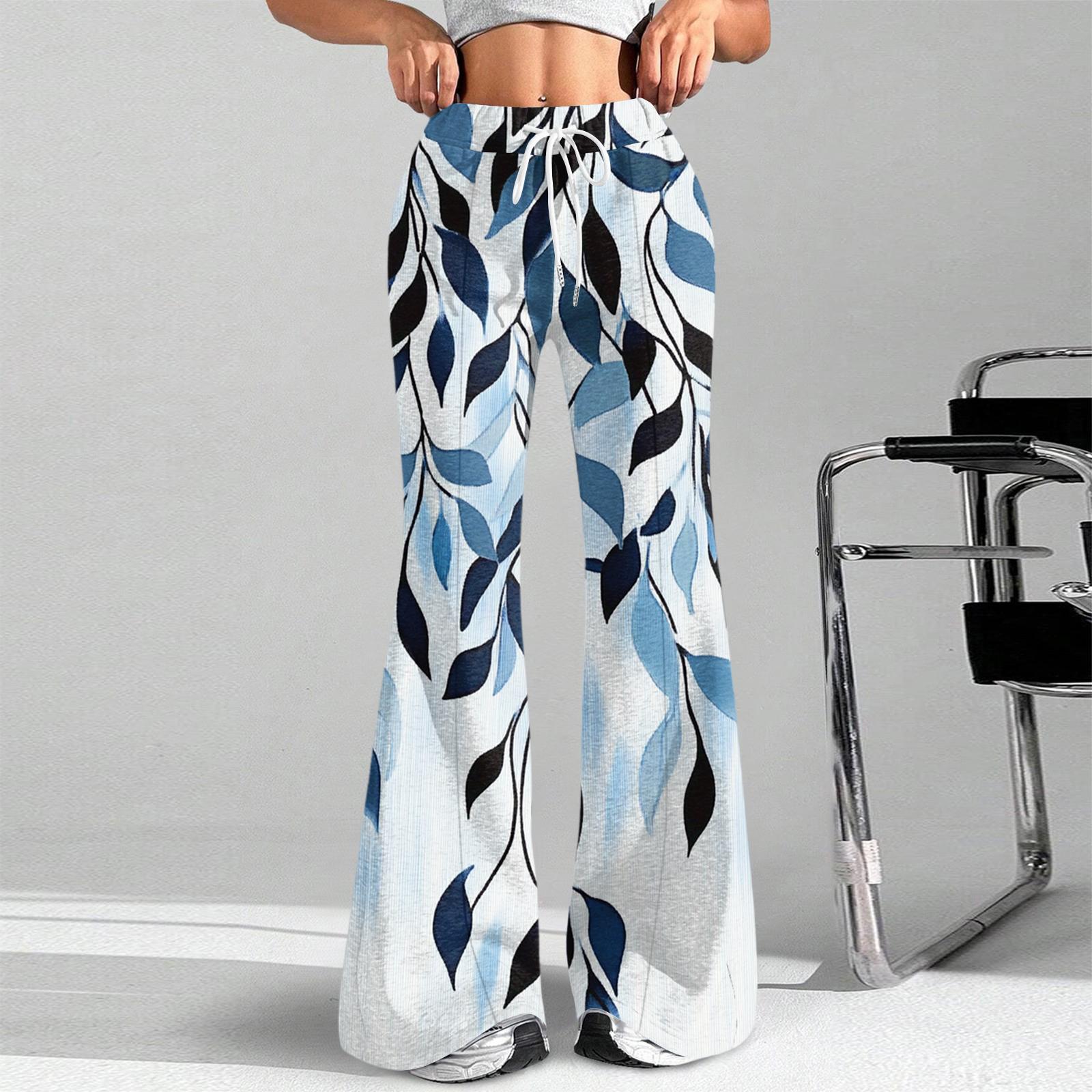 

Женские модные свободные спортивные брюки с кулиской на талии и цветочным принтом, повседневные расклешенные брюки XL небесно-голубой