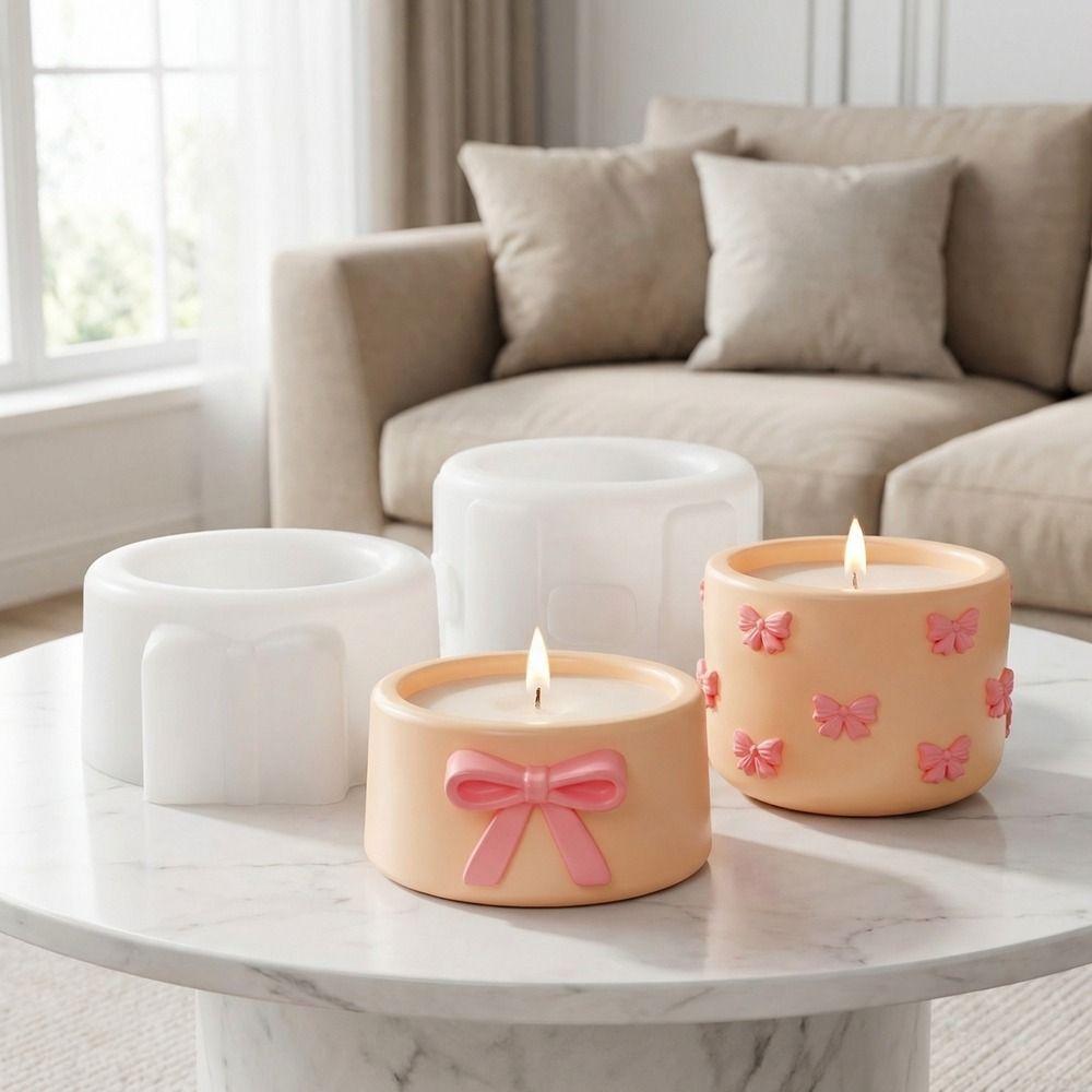 Bow Pattern Candle Cup Mold Silicone Candlestick Mold Plaster Storage Box Mold Desktop Decoration
