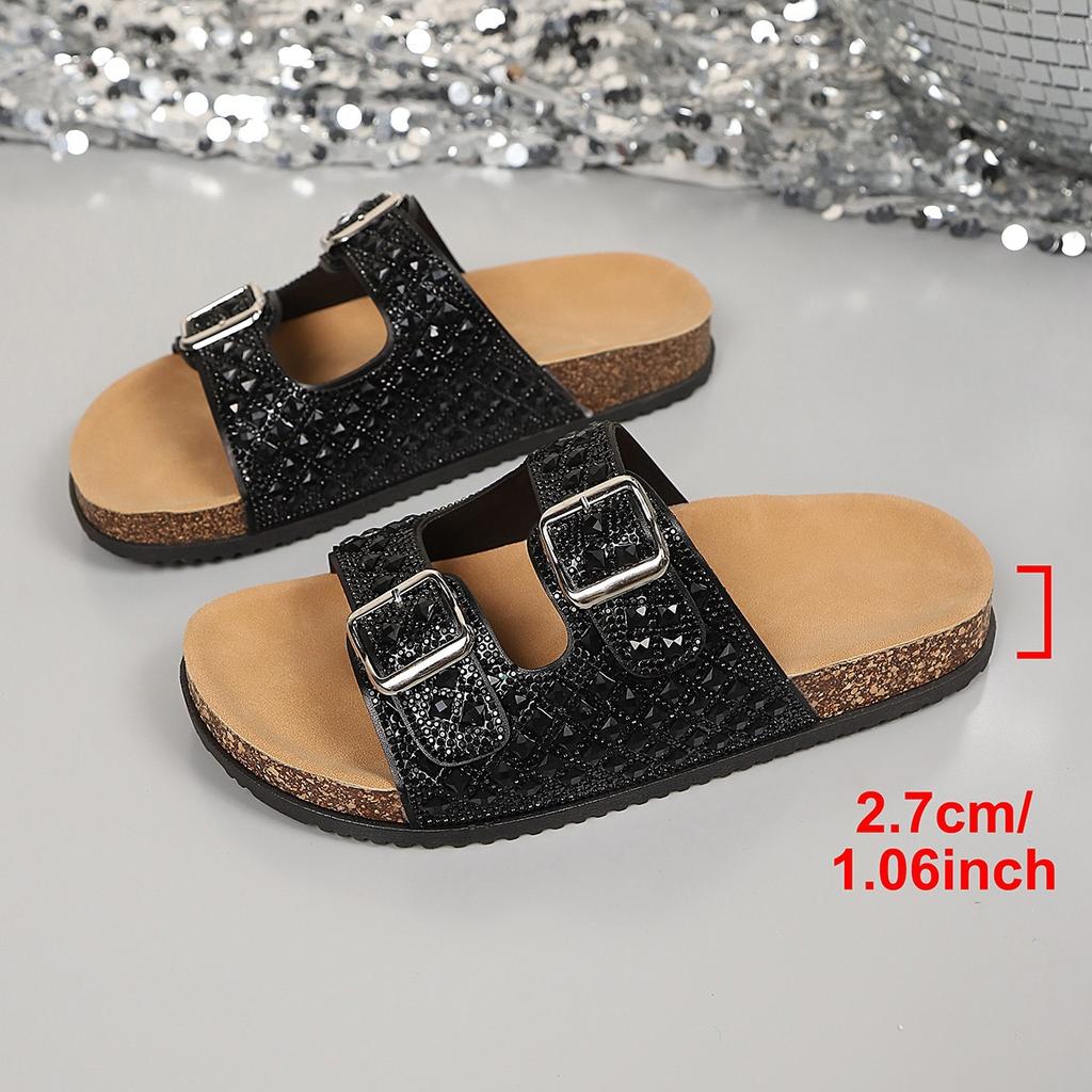 Women S Flat Beach Slippers With Double Buckle Large Size Casual Summer