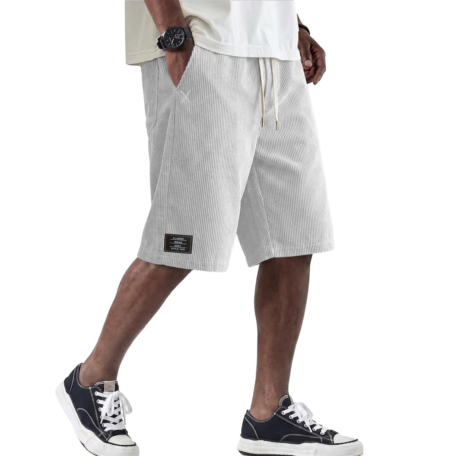 

Men s Drawstring Waist Casual Shorts with Patch Detail Comfortable Relaxed Fit Knee Length Lightweight Fabric Summer Wear M