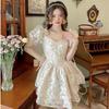 Sweet first love style splicing square neck dress women's clothing summer new waist and thin temperament princess tutu