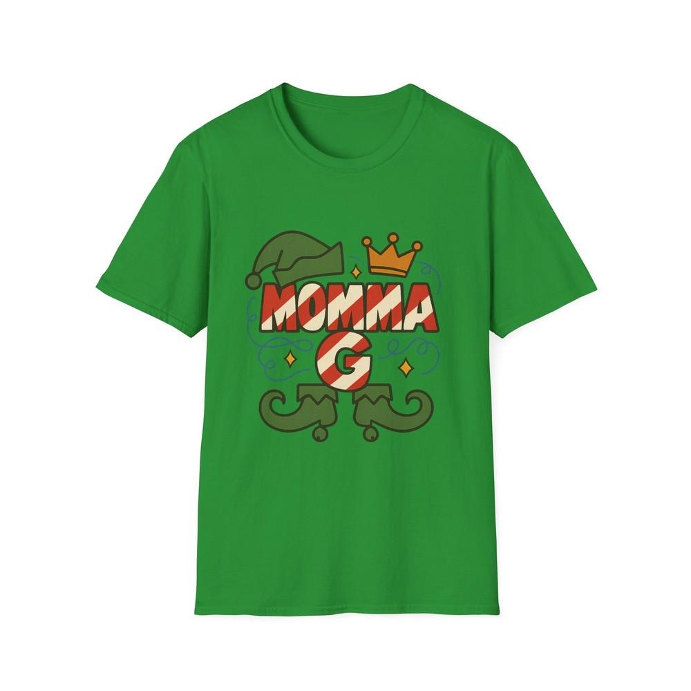

Unisex Softstyle T-Shirt Momma G Elf Candy Cane Crown Christmas Holiday L