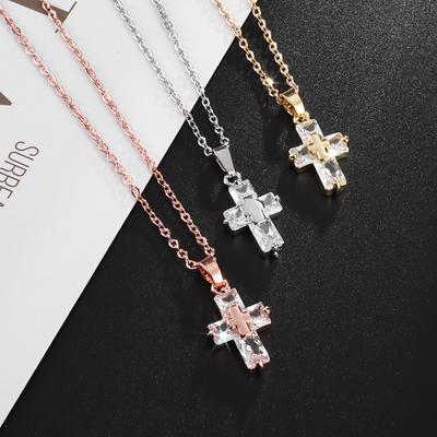 New Womens Party Classic Cross Inlay Zircon Pendant Necklace Jewelry Gift