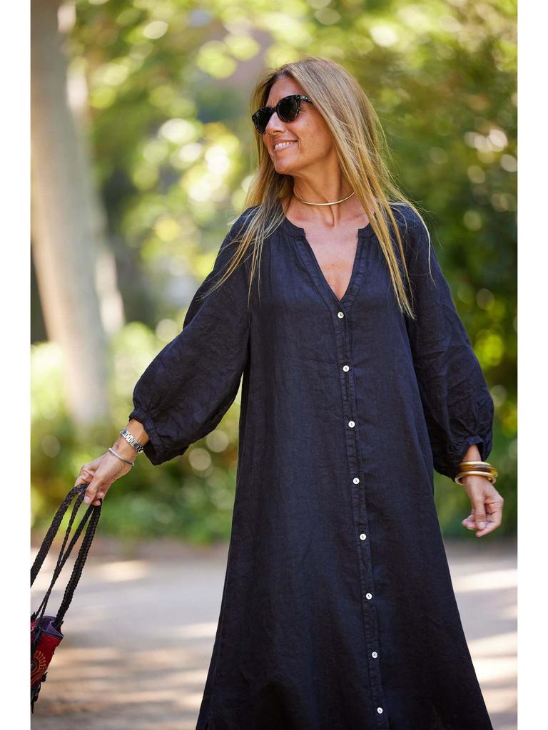 2025 Summer Women's V-neck Cotton Linen Dress: Casual European & American Vacation Style