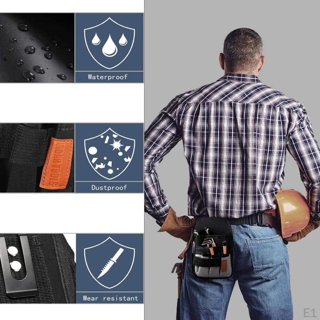 Technician's Clip On Tool Pouch, Waist Work Pouch with 5 Pockets for Electrician