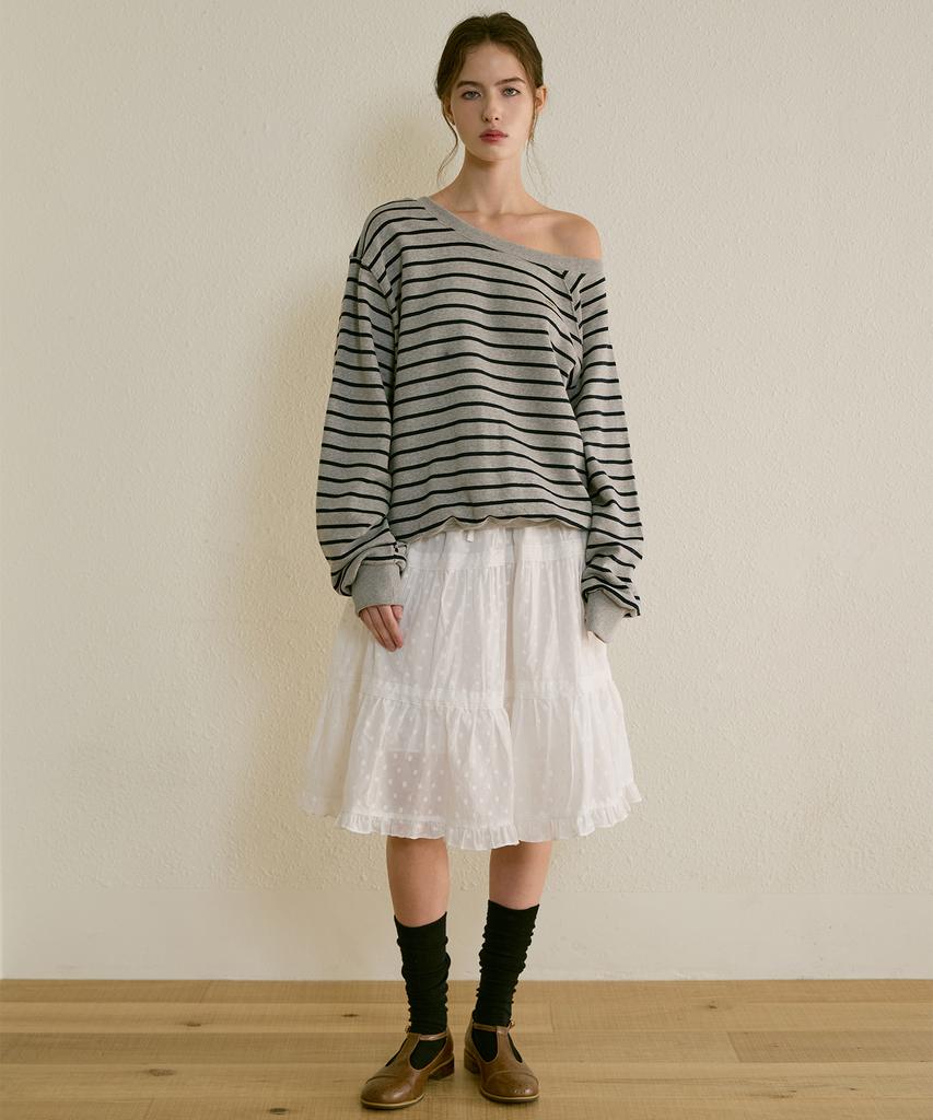 Letter From Moon Flower Lace Tiered Midi Skirt (White)