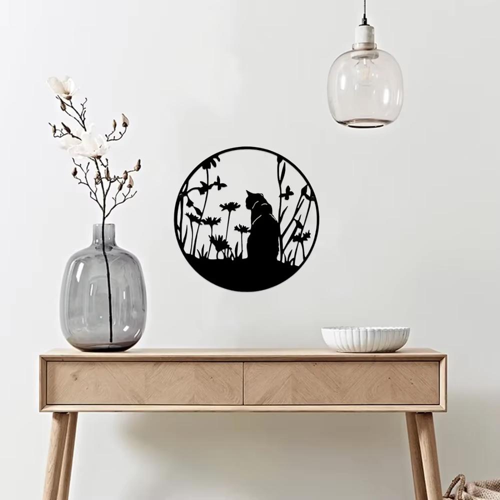 Charming Tree of Life Decor - Rustic Metal Wall Art with Cat & Bird for Home Enhancement
