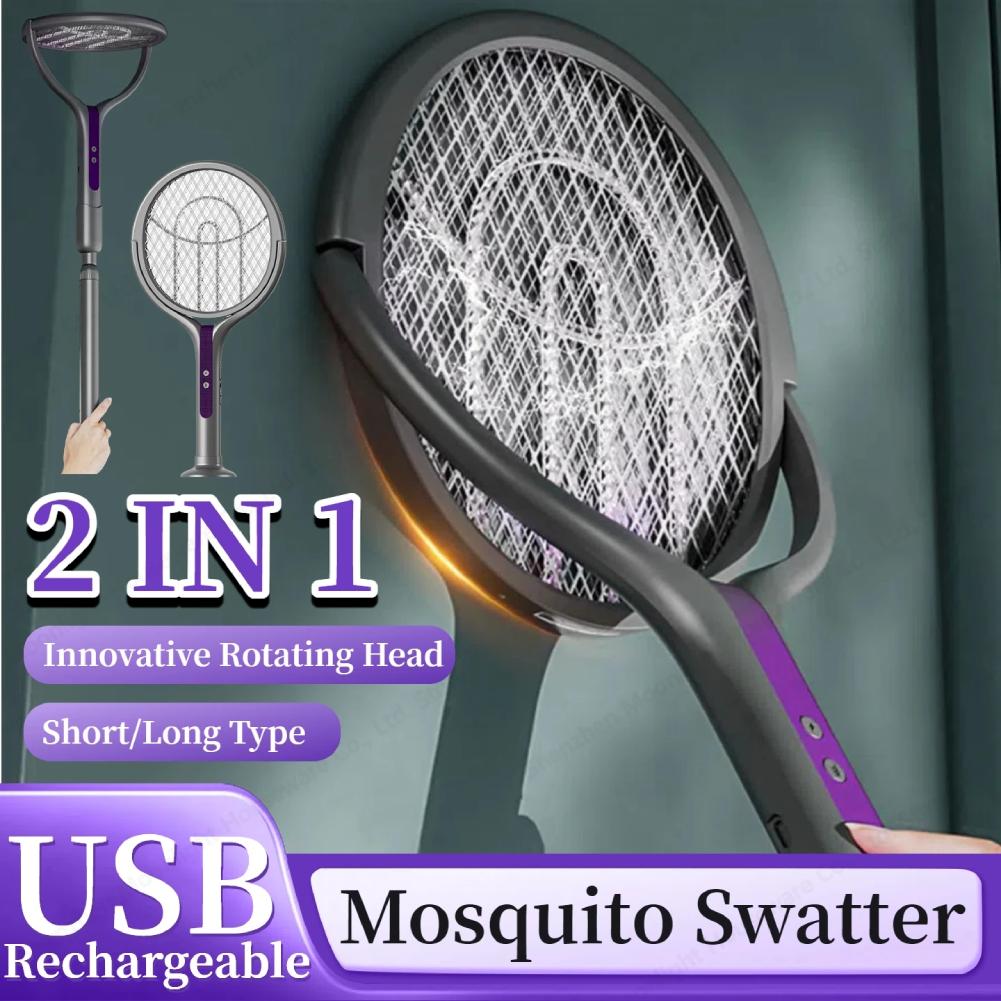 Rotating Head Electric Fly Swatter Rechargeable Fly Zapper 2 In 1 Fly Killer and Mosquito Trap Lamp for Indoor Outdoor