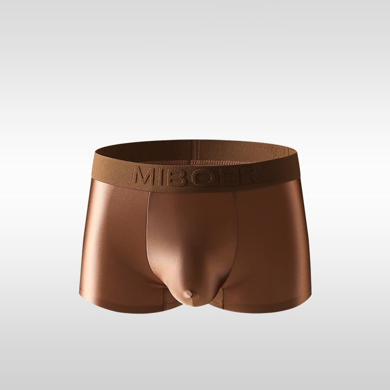Men's Smooth Satin Ice Silk Boxer Briefs Low Waist Seamless Breathable Underwear Solid Color Soft Daily Wear Shorts