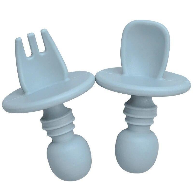Kids Feeding Tableware Soft Silicone Fork Spoon Sest Baby Eating Training Spoon Food Supplement Spoon Baby Stuff