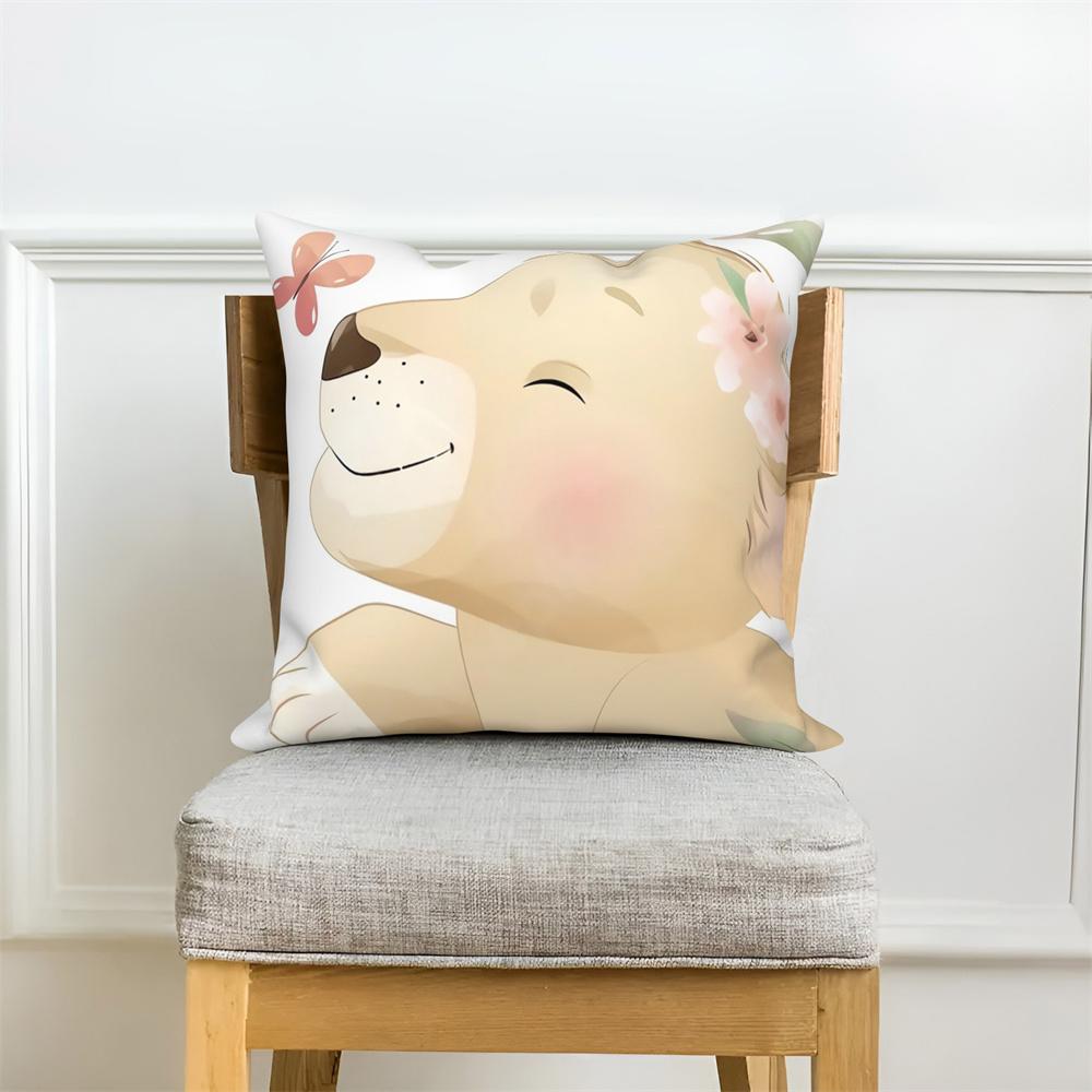 White Cushion Cover Pillow Sofa Decorative Pillowcase Cute Cartoon Animal Print