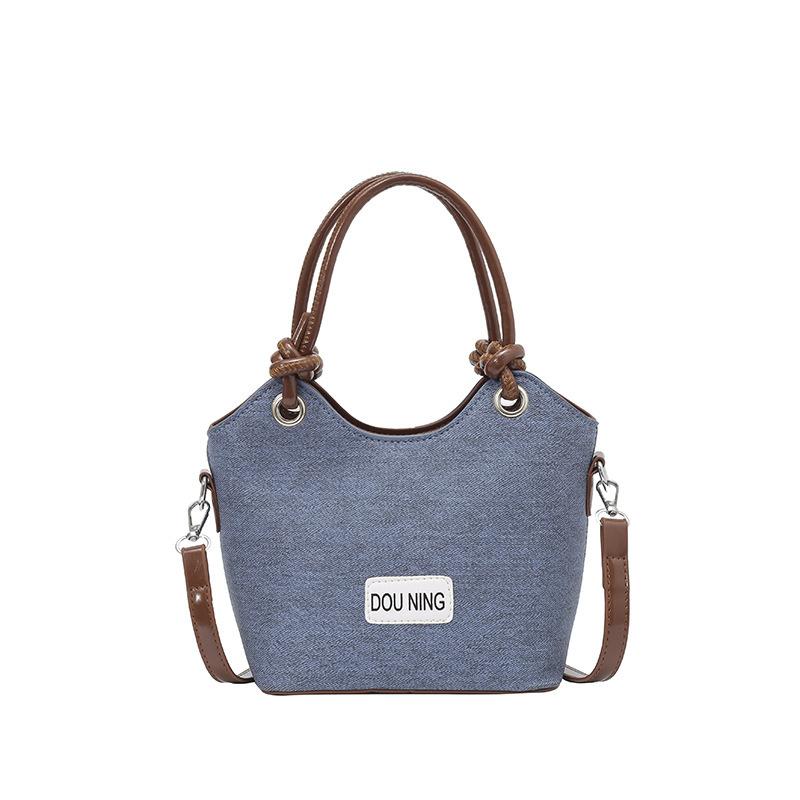 Denim vegetable basket small bag women's 2025 new autumn and winter fashion commuter bucket bag high-end sense contrasting color messenger bag
