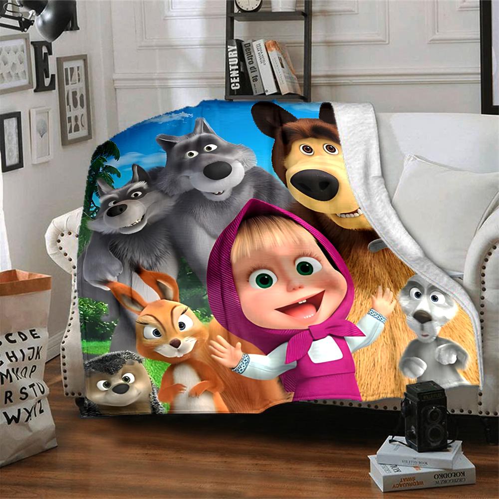 1pc Masha Bear Flowers Flannel Blanket,Ultra Soft Warm Plush Throw for Home Bedroom Bed Sofa Cover Camping Picnic gift Y72457
