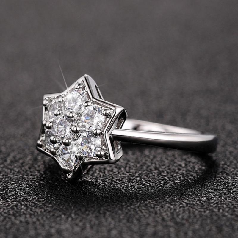 CAOSHI Chic 6-point Star Ring Young Lady Delicate Accessories with Dazzling Zirconia Exquisite Wedding Bands Dainty Zircon Gift 6