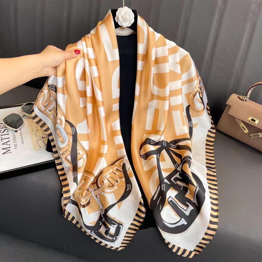 110cm Versatile Women’s Imitation Silk Scarf - Large, Printed, Decorative, Sunscreen Shawl