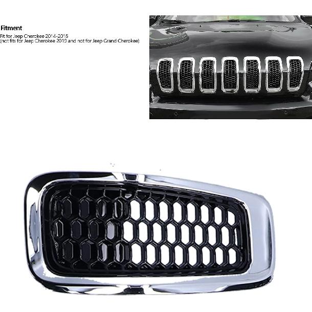 Front Grille Insert, 7pcs ABS Front Grille Inserts Grill Guard Trim Accessory Fit for Cherokee 2014-2018(Chrome Frame)