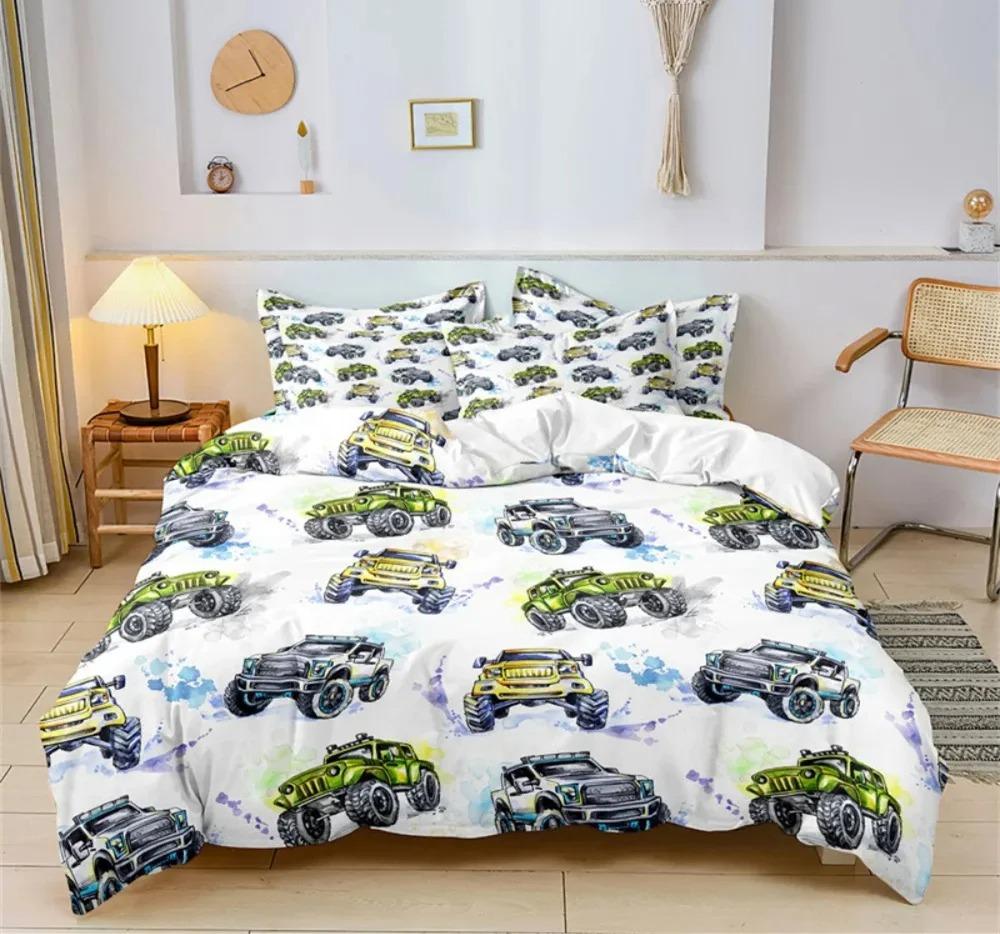 Cartoon Car Bedding Set Construction Vehicles Comforter Cover 3pcs Kids Machinery Truck Soft Polyester Duvet Cover for Boys Gift
