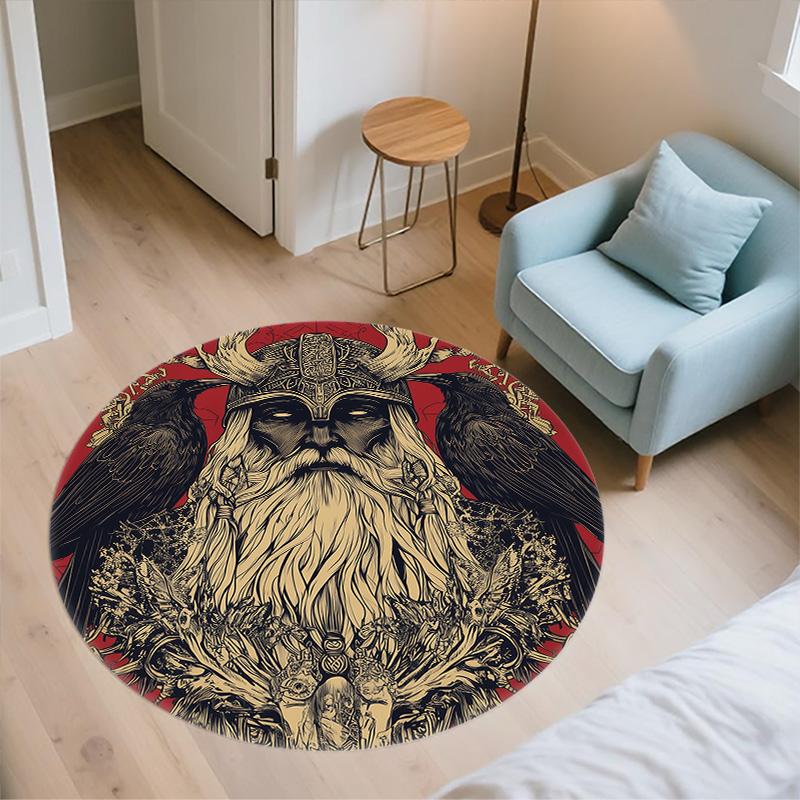 Viking Figures,Round Area Rug,Carpet Rug for Living Room Bedroom Sofa Playroom Decor,Non-slip Floor Mat