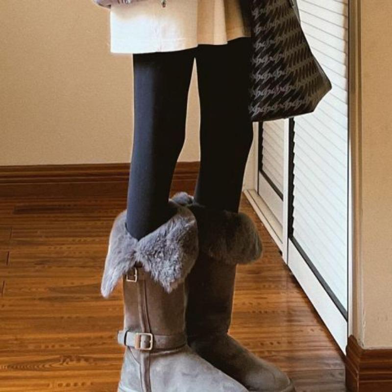 Women's Tall Large Size Thick Sole Soft Sole Winter Warm Fur One Snow Boots Padded Lined Ankle Boots Anti-slip Hiking Sports Cotton Boots
