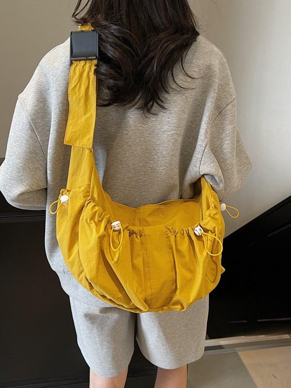 Nylon Shoulder Bag With Drawstring Closure For Casual Daily Use