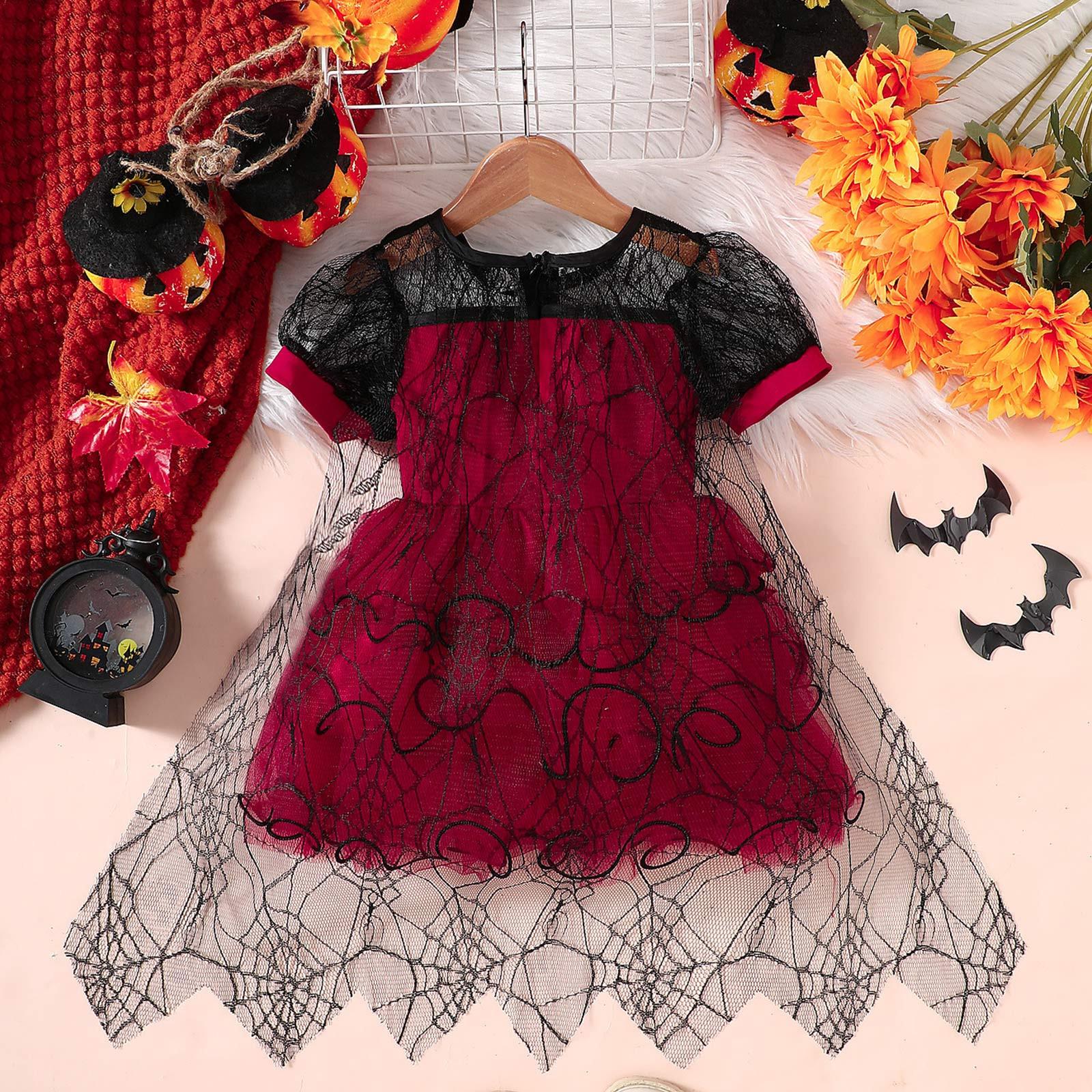 

Для маленьких девочек на Хэллоуин маскарадный сетчатый костюм ведьмы косплей платья наряд 90 красный