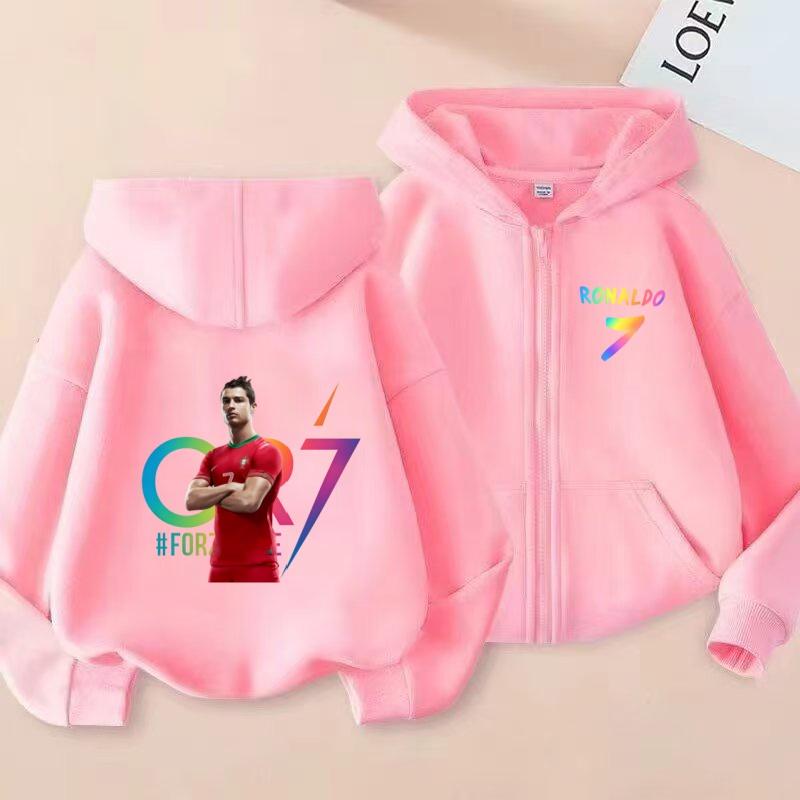 Kinder Reißverschluss Stil Buchstaben CR7 Rosa Strickjacke Kapuzenpullover Sweatshirt Mädchen Junge 3-12 Jahre Freizeit Mode Trend Oberteil Sportjacke Kleidung