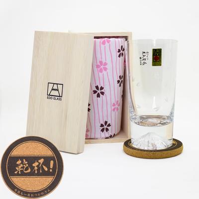 Verre gobelet Fuji fait main japonais en verre Tajima Sakura Kiriko enveloppé dans un emballage en fleurs de cerisier avec sous-verre Verre Tajima Fuji Verre Jour Cadeau de mariage