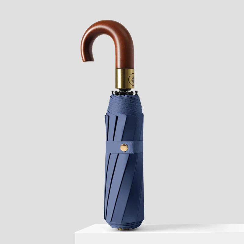 Luxury Big Golf Umbrella Woman Men Rain Waterproof, Folding Automatic Umbrella Windproof Strong,10 Ribs, Wooden Handle