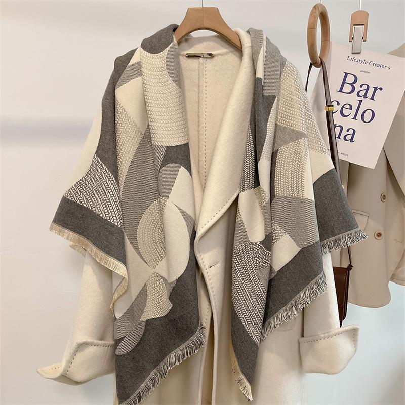 Winter Thick Warm Double Cashmere Scarf Shawl For Women Fashion Lady Long Camellia Temperament Blanket Bandana