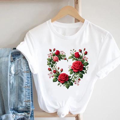 (Asian Size) T Shirt Fashion Women Lovely Flower Sweet 90s Cute Clothing Casual Top Short Sleeve Tee Print Lady Female Graphic T-shirts