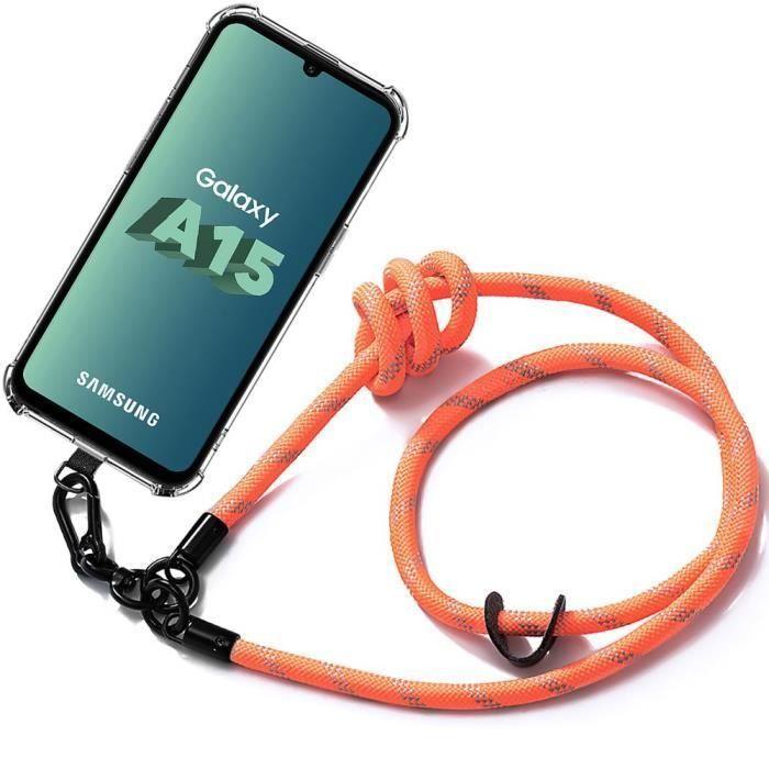 Coque de protection - BOOLING - pour Samsung Galaxy A15 4G-5G - Souple - Transparente - Cordon orange démontable